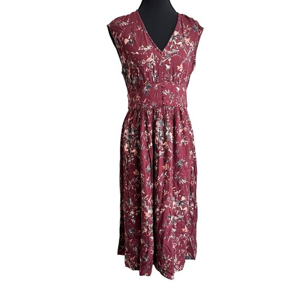 Roxy Dresses & Skirts - ROXY Y2K Midi Milkmaid Dress Maroon Floral Women's Size S Cottagecore Feminine